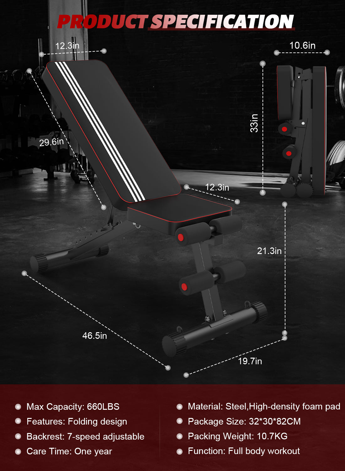 Adjustable Weight Bench, Aebow Foldable Weights Bench Fitness Set, Workout Weight Benches for Chest Leg Abs Full Body Strength Training Exercise, Flat Incline Decline Lifting Multifunction Home Gym