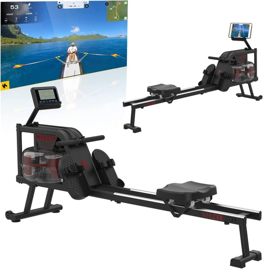 Neezee Rowing Machine, Rower Machine for Home Gym with Aluminum Rail, Water Rowing Machine with Tablet Stand, Water Resistance and LCD Display Rowing Machine